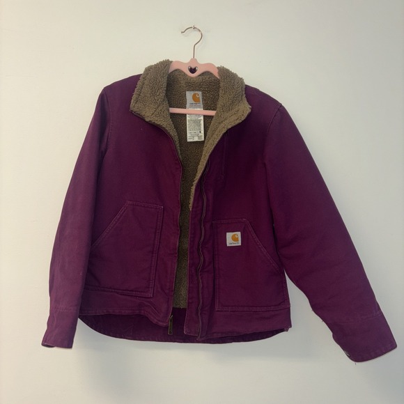 Carhartt For Women Sherpa Lined Canvas Jacket Plum Purple Workwear Size XS‎ - Picture 2 of 10